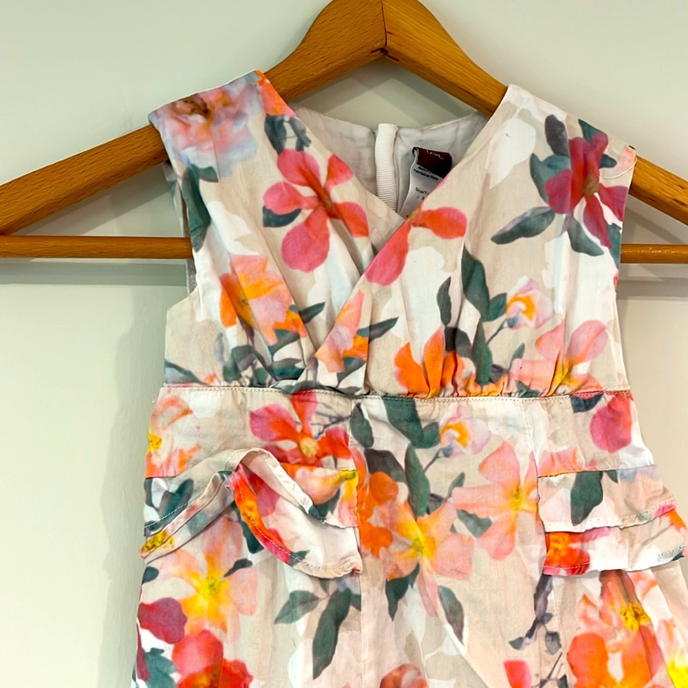 TEA Toddler 3T Sleeveless Dress Flowy Floral Ruffles Cotton Pink Orange Zipper - Picture 2 of 10